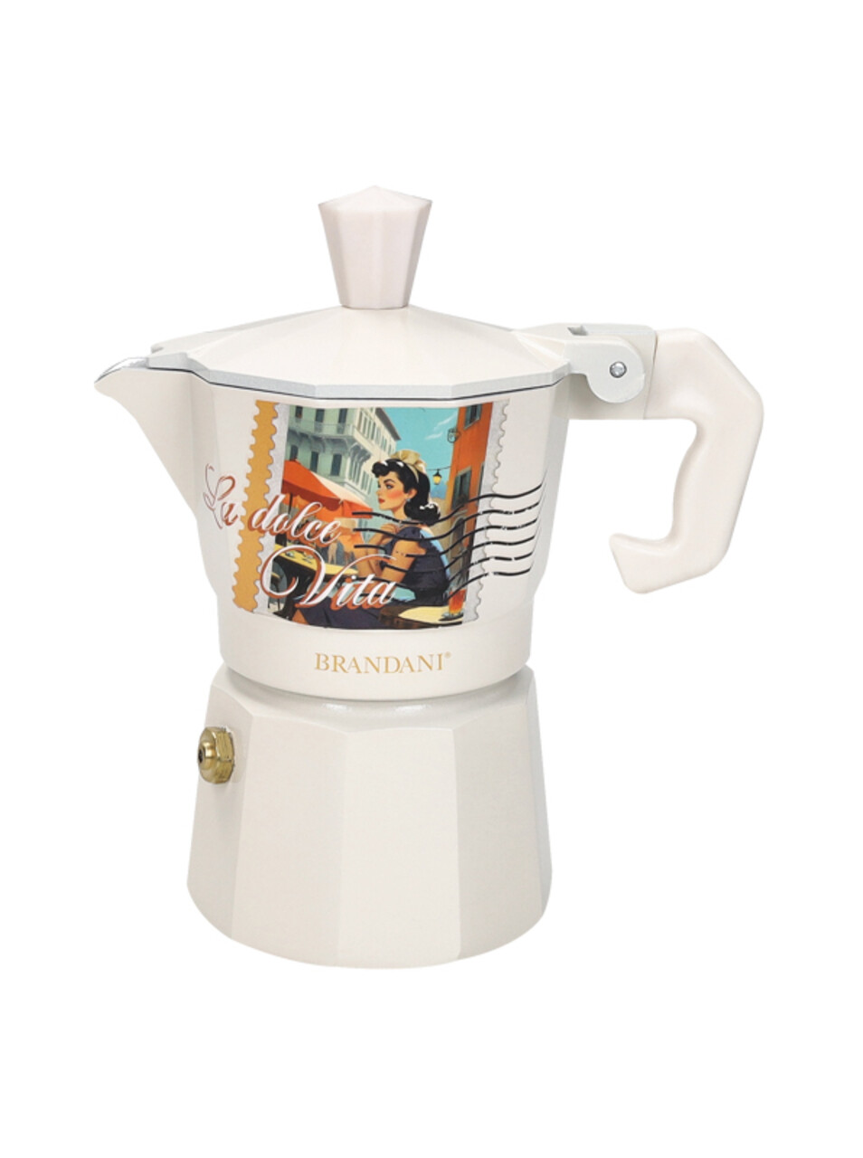 Cafetiera, Dolce Vita Avorio, Brandani, capacitate 1 ceasca, 6x12x13 cm, aluminiu - imagine 4